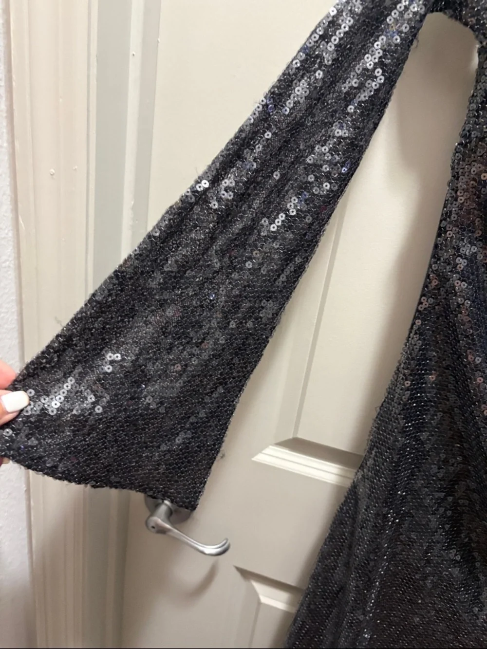 LPA Black Sequin Long-Sleeve Draped Gown - Picture 4 of 12